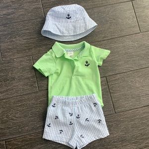 Nautical baby boy outfit with bucket hat